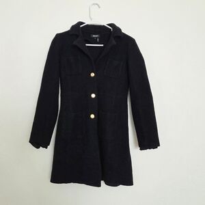 DKNY Black Wool Blend Trench Coat with Gold Buttons Size 4